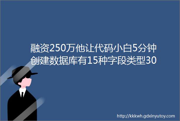 融资250万他让代码小白5分钟创建数据库有15种字段类型30家意向客户