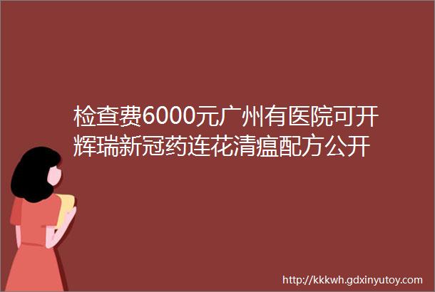 检查费6000元广州有医院可开辉瑞新冠药连花清瘟配方公开